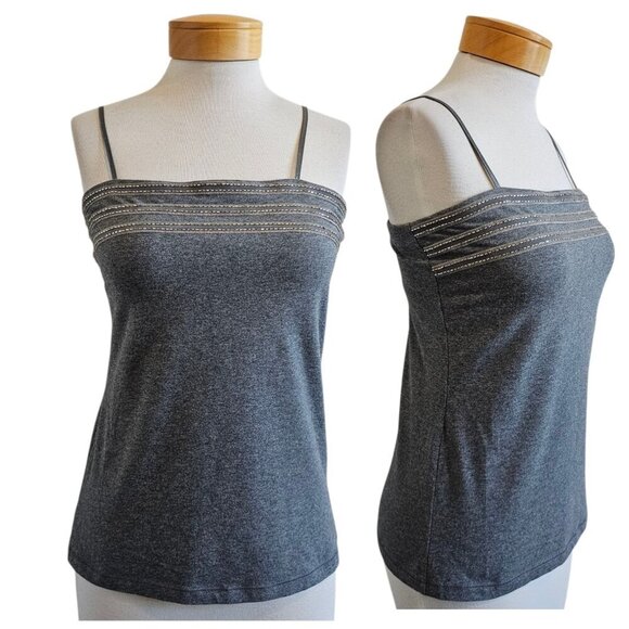 Express Tops - Y2K 90's Express Beaded Gray Built in Bra Cami Spaghetti Strap Fitted Tank S